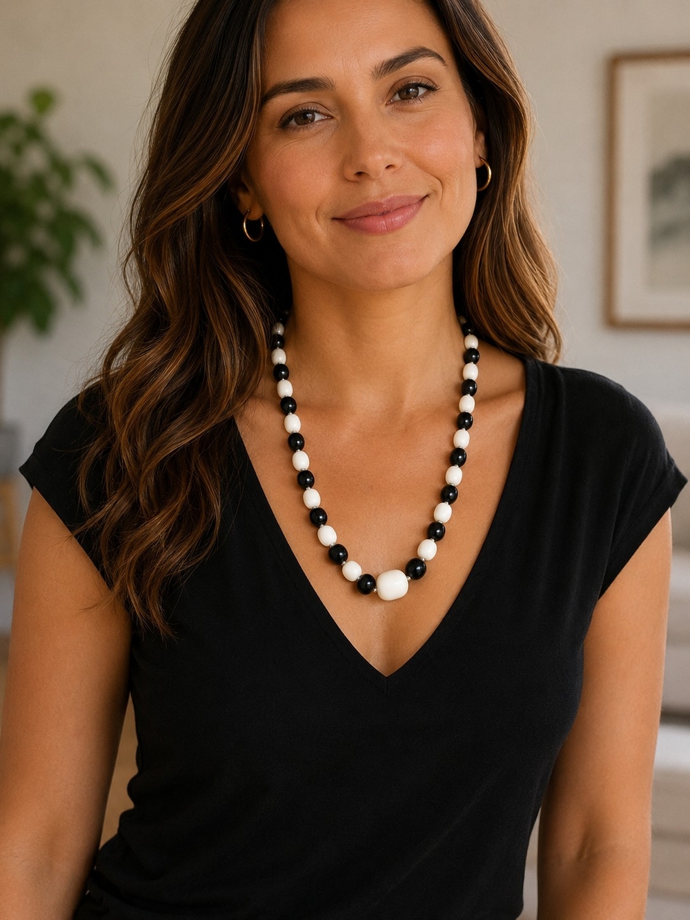 Sarah Coventry Black and White Beaded Necklace